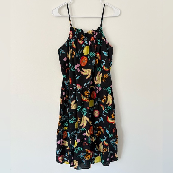J. Crew Dresses & Skirts - J Crew Black Colorful Fruit Spaghetti Strap Flowy Mini Dress Size XS